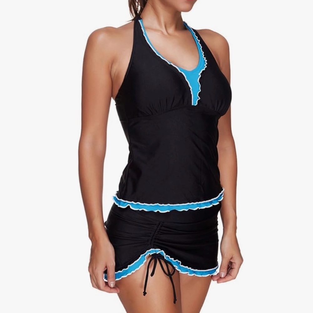 Black & Teal Tankini Top